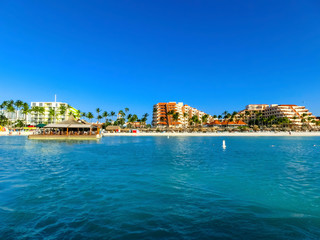 View of Palm Beach on the Caribbean island of Aruba.