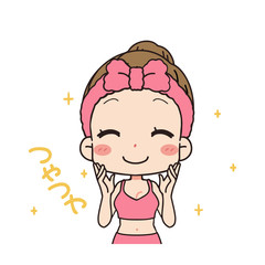 スキンケア中の女性の正面イラスト　上半身