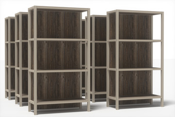 Shelves with white background, 3d rendering.
