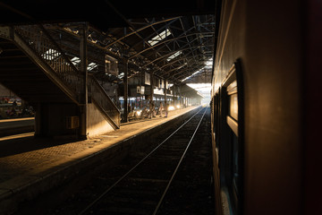Colombo train station during sunrise in the morning. Sri Lanka