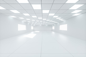 White bright and spacious room, white background, 3d rendering.