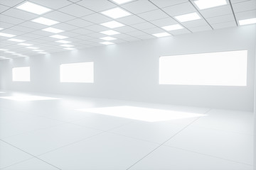 White bright and spacious room, white background, 3d rendering.