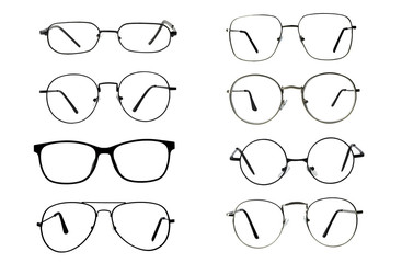 Glasses set separately on a white background for use.