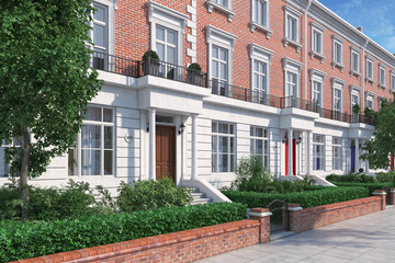 Townhouse in London with garden. 3d render.