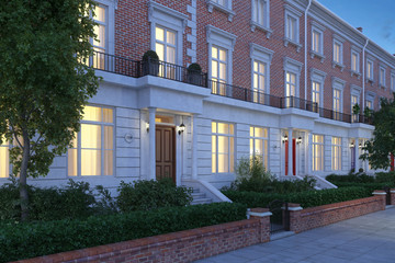 Townhouse in London with garden. 3d render.