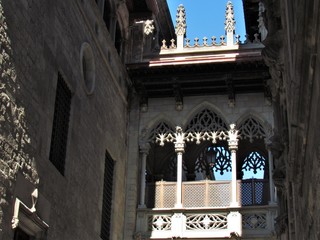 Pont del Bisbe or Puente del Obispo (Bishop) the mysterious and charming bridge in the Gotic in Barcelona build in the XX century full of impressive details