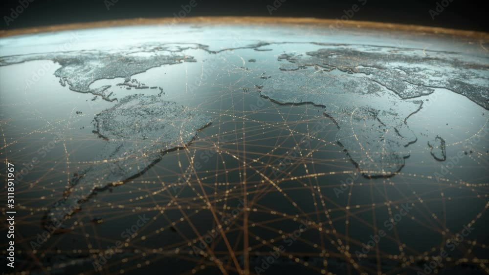 Wall mural globalized world, the future of digital technology. connections and cloud computing in the virtual w