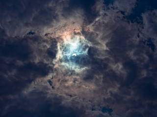 Solar eclipses caused by the shadow of the moon covering the sun In the midst of thick clouds, the...