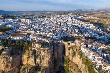 Aerial view of the New Bridge and the city of Ronda. Spain - obrazy, fototapety, plakaty