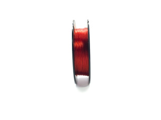 Fishing line isolated on a white background. Coil of red fishing line. Fishing line for fishing...