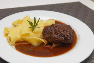 Ox cheeks with noodles