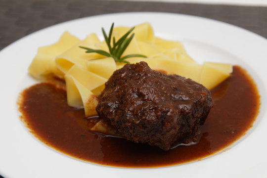 Ox cheeks with noodles