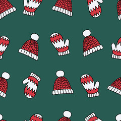 Winter hats and mittens seamless repeat pattern for wallpaper,wrapping paper,fabric,textile,home decor.