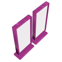 LCD Screen Stand. Blank Trade Show Booth. 3d render of lcd tv isolated on white background. High Resolution. Ad template for your expo design.