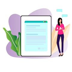 Online application concept, a young girl is searching in the internet by using smart phone to find a course to apply in the university and or job application after graduation in the modern background.