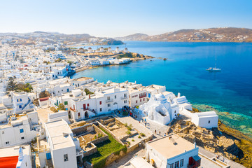 Fototapeta premium Panoramic view of Mykonos town, Cyclades islands, Greece