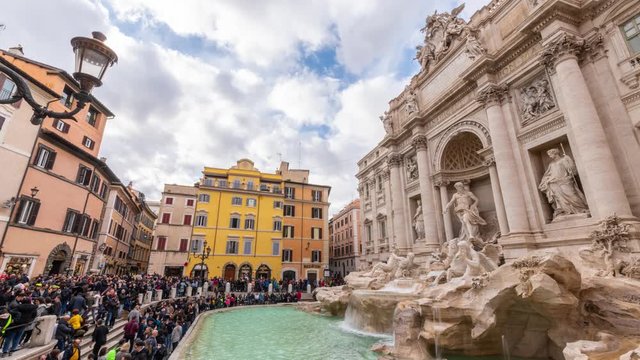 Trevi Fountain, Rome, Italy, Day Timelapse Video, December 2019