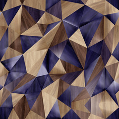 Abstract parquet floor with rumpled futuristic triangular geometric surface and wooden 3d background