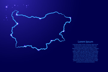 Bulgaria map from the contour classic blue color brush lines different thickness and glowing stars on dark background. Vector illustration.