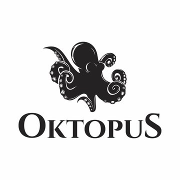 octopus with tentacles and suction cups. Aquarium or sea spineless mollusk or octopoda, ocean underwater cuttlefish character. Swimming animal, tattoo or mascot logo, water monster theme