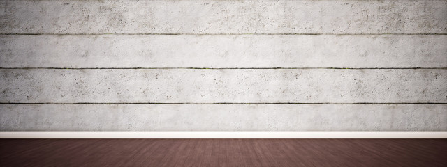 Concept or conceptual vintage or grungy brown background of natural wood or wooden old texture floor and concrete wall for contrast. A 3d illustration metaphor for time, material, solitude or rust