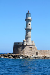 Fototapeta na wymiar lighthouse on coast of Chania, Crete