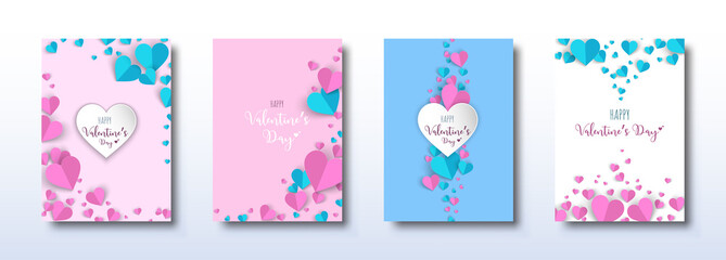 Fototapeta na wymiar Valentines's Day cute design with heart paper cut style set