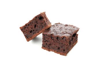 Delicious chocolate cake slices isolated on white background