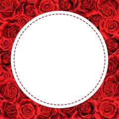 Elegant red roses floral bouquet as frame. Vector summer border design