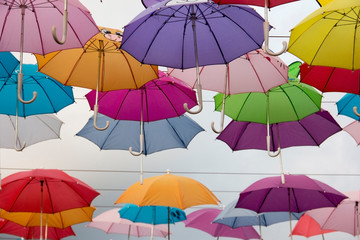 Fototapeta na wymiar Full variety of beautiful colorful umbrellas