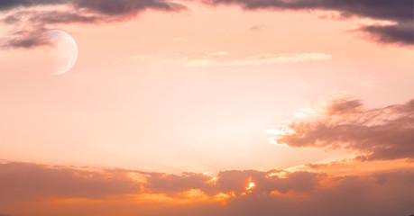 Beautiful sunset sky and full moon.. Nature sky backgrounds