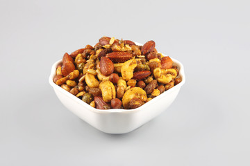 Indian traditional snack mixture with cashew nut and almond