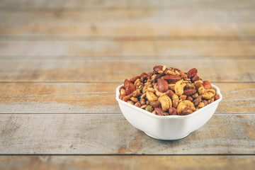 Indian traditional snack mixture with cashew nut and almond