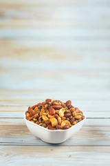 Indian traditional snack mixture with cashew nut and almond