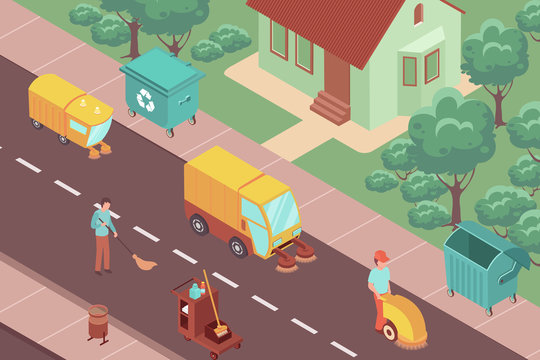 Cleaning Streets Isometric Illustration