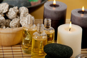 Spa accessories, candles aroma oils and face towels