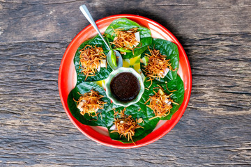 Miang kham , Royal leaf wrap appetizer , Betel Leaf Wrap , Savoury Leaf Wraps Thailand traditional...