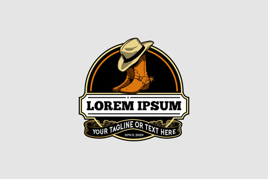 western theme and decor cowboy boots with hat vector logo