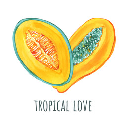 Tropical fruits set. Trendy Summer Color Exotic fruits set. Dragon fruit, pitaya, mangosteen, carambola, starfruit, papaya, avocado Mint, Yellow, Red, Pink