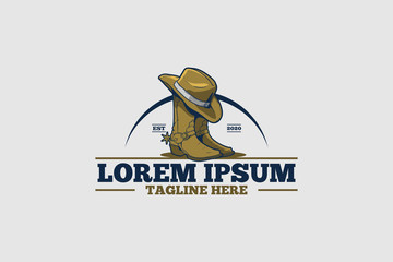 western theme cowboy boots with hat vector logo template