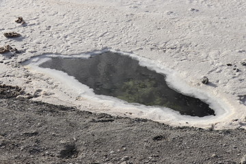 Saline-alkali land in areas around the Dachaidan Emerald Salt Lake, Qinghai Province China. Salt and texture. Crystal salt.
