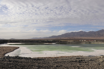 Saline-alkali land in areas around the Dachaidan Emerald Salt Lake, Qinghai Province China. Salt and texture. Crystal salt.