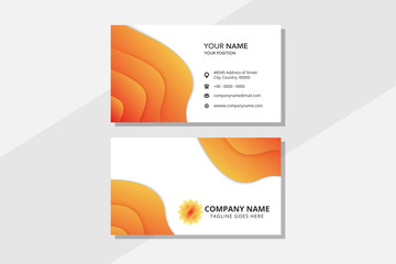Fototapeta premium abstract concept for horizontal business cards with orange color. paper cut, modern style with white background. white background with black text on identity card