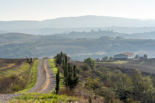 On the path of the Eroica Competition, off-road in tuscany in the chianti hills near siena, italy. The theme of the event is vintage cycling, with participants using vintage (pre-1987) bikes.
