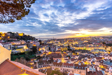 Lisbon skyline at colourful sunset
