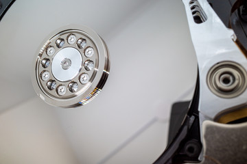 a screwed-on hard disk shows the inner workings of a hard disk