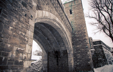 fortified wall Quebec City in winter