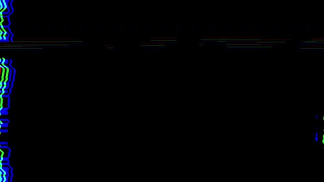 Glitch noise distortion of broken video image black background, VHS effect, glitch digital color pixel noise. Stock abstract pixel background glitch texture. Color digital noise, VHS corrupted signal