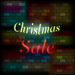 Plakat Vip neon icon. Christmas sale neon sign. Christmas sale neon logo on the dark brick wall background. Flat style. Vector illustration