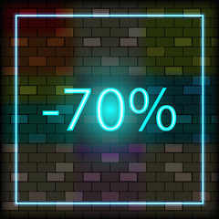 Vip neon icon. Discount neon sign. Discount neon logo on the dark brick wall background. Flat style. Vector illustration